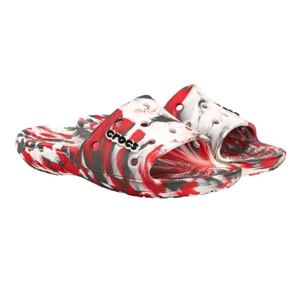 Crocs Red Marbled Slides M8 W10 - image 1